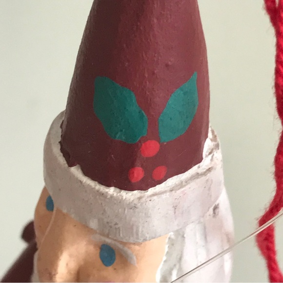 Hand Painted Wooden Santa Claus Carrying a Metal Christmas Tree VTG Ornament - Picture 6 of 15